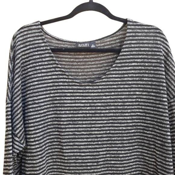 a.n.a Casual Lightweight Knit Scoop Neck Tunic Top Striped Gray Black Sz 1X - Picture 5 of 12
